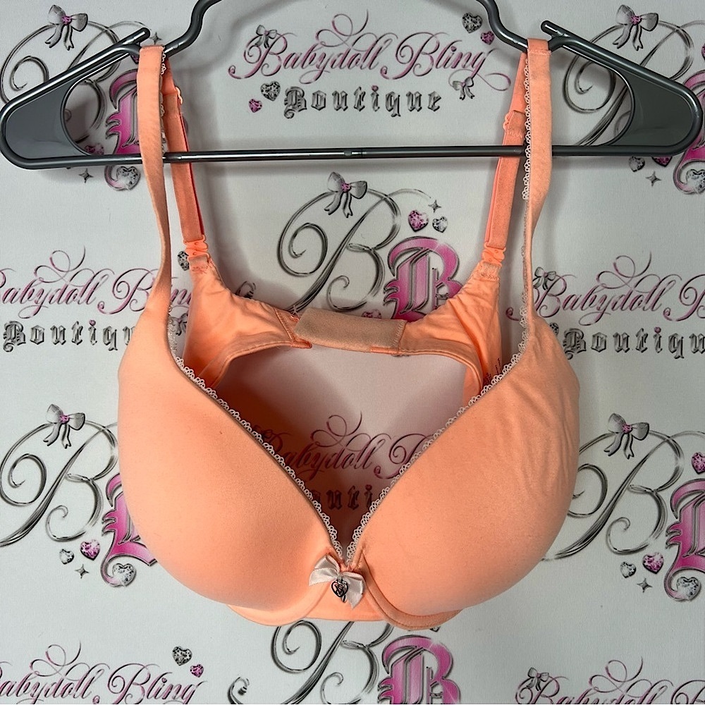 Victoria secret bra Peach Lace Trim Bra orange ribbon tie up Lacie straps